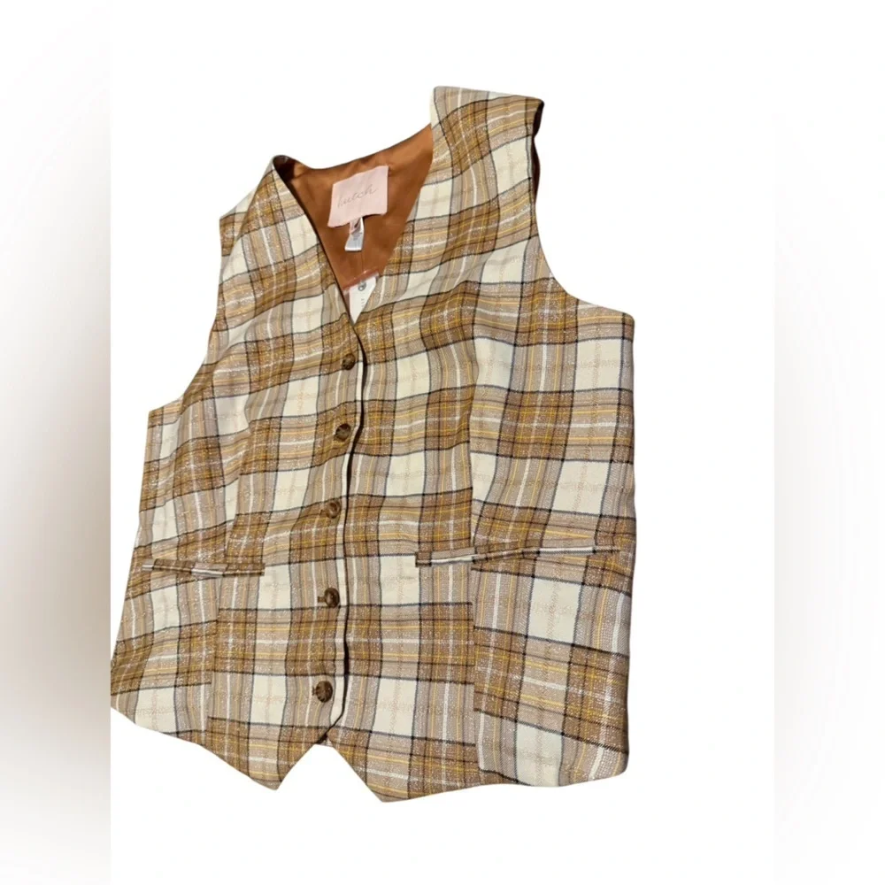 NWT Hutch Metallic Tweed Plaid Vest Size Large